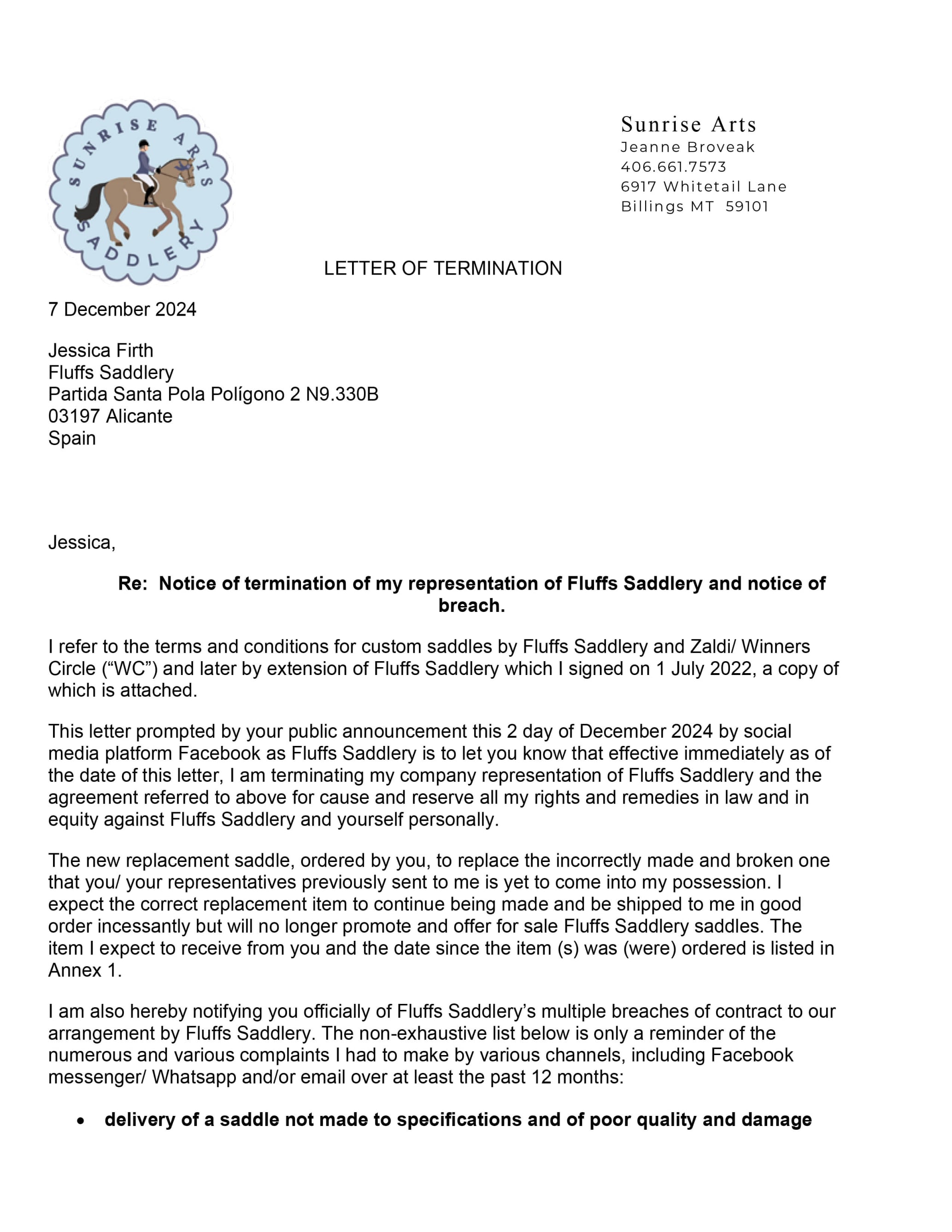 Fluffs Saddlery Notice